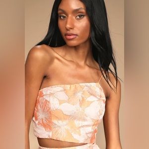 Lulus Women’s Getaway Glam Orange Floral Jacquard Top